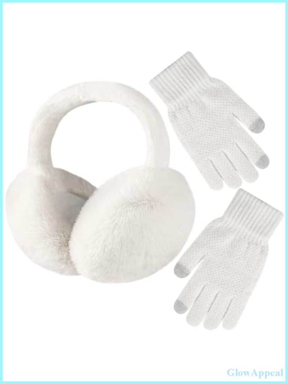 Foldable Faux Fur Earmuffs with Touchscreen Gloves Winter Set
